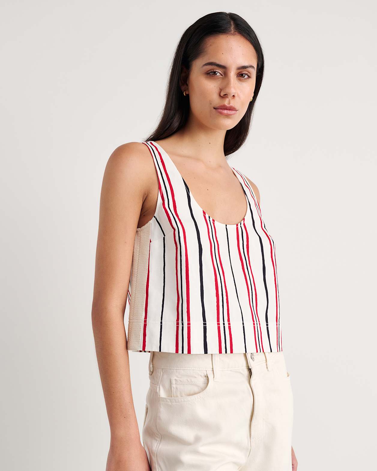 Canvas Contrast Scoop Cami in IVORY/RED