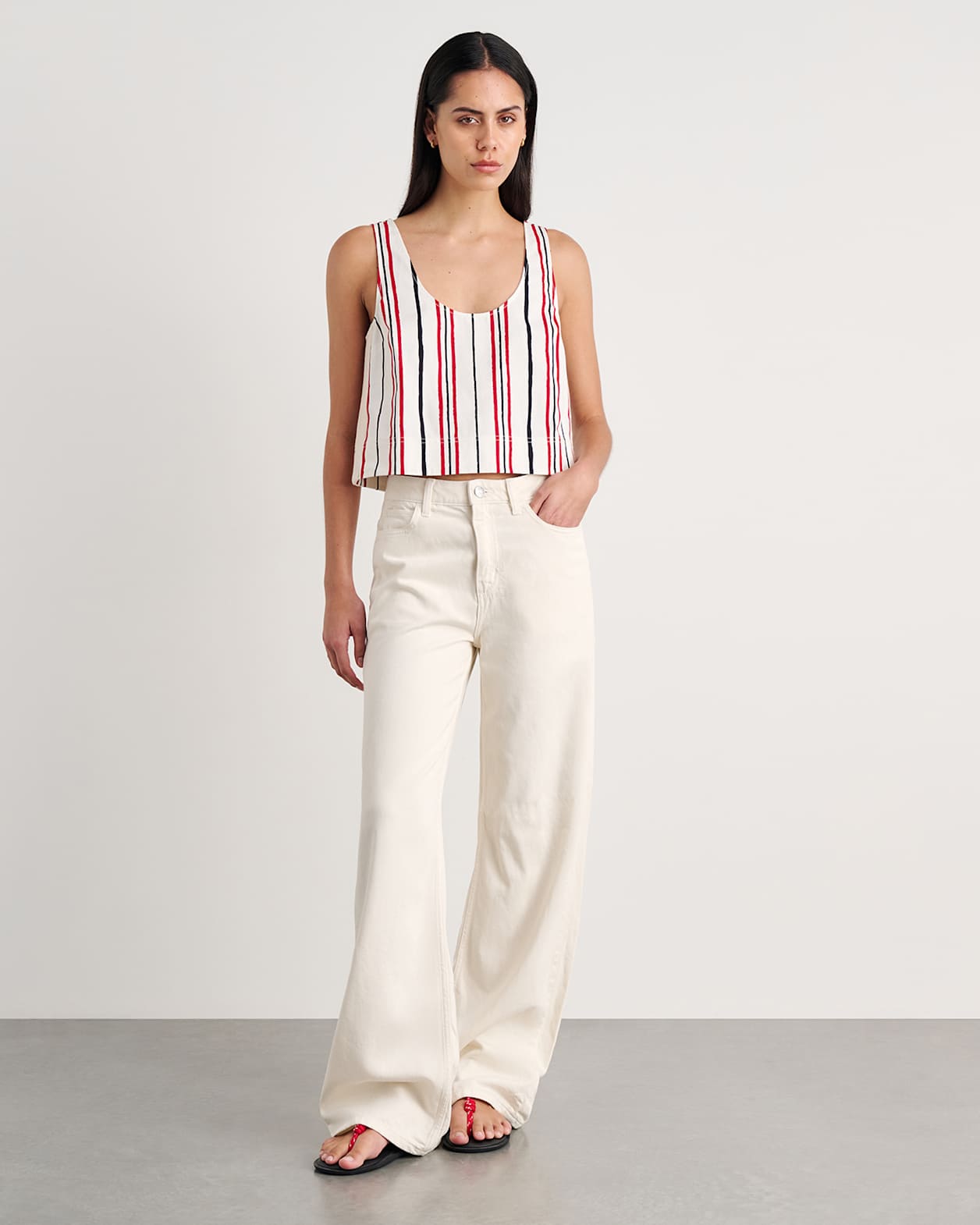 Canvas Contrast Scoop Cami in IVORY/RED
