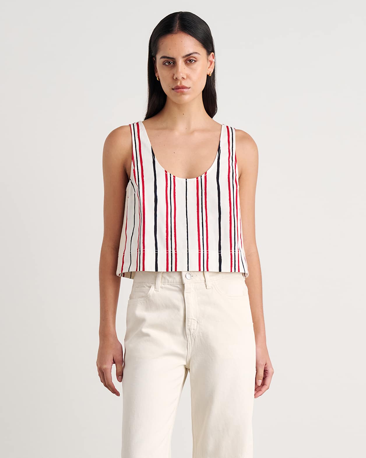 Canvas Contrast Scoop Cami in IVORY/RED