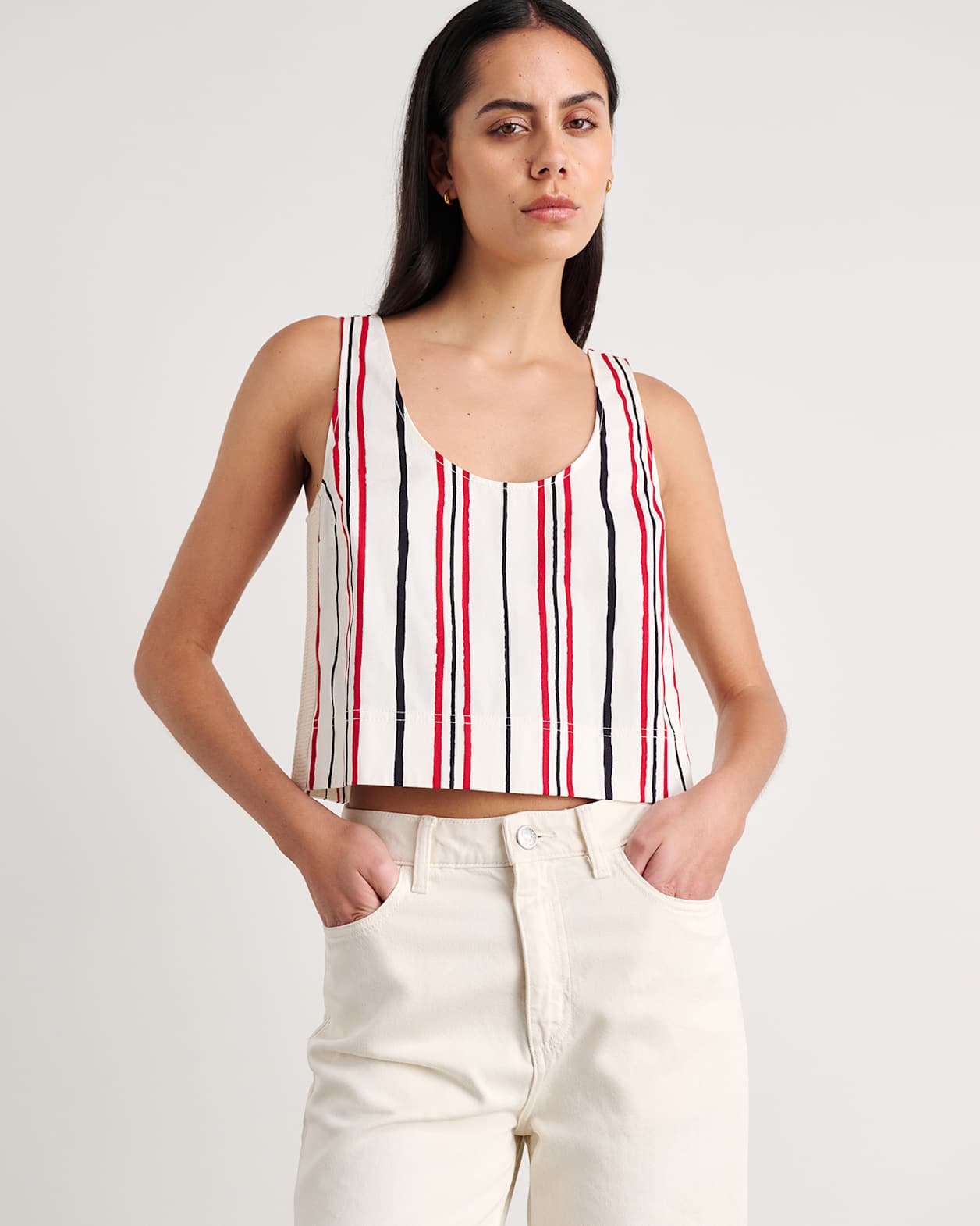 Canvas Contrast Scoop Cami in IVORY/RED
