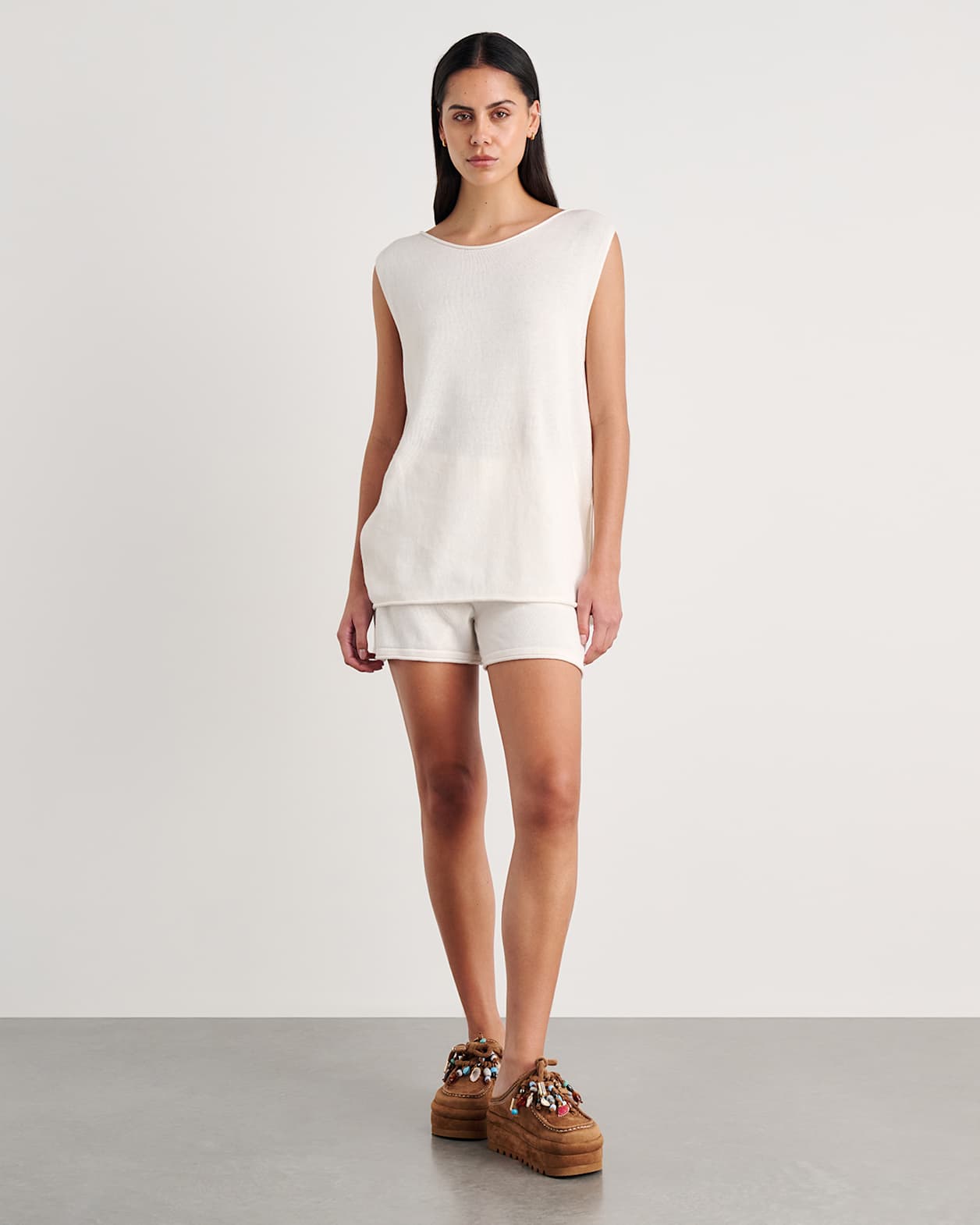 Brita Relaxed Knit T Shirt in MILK