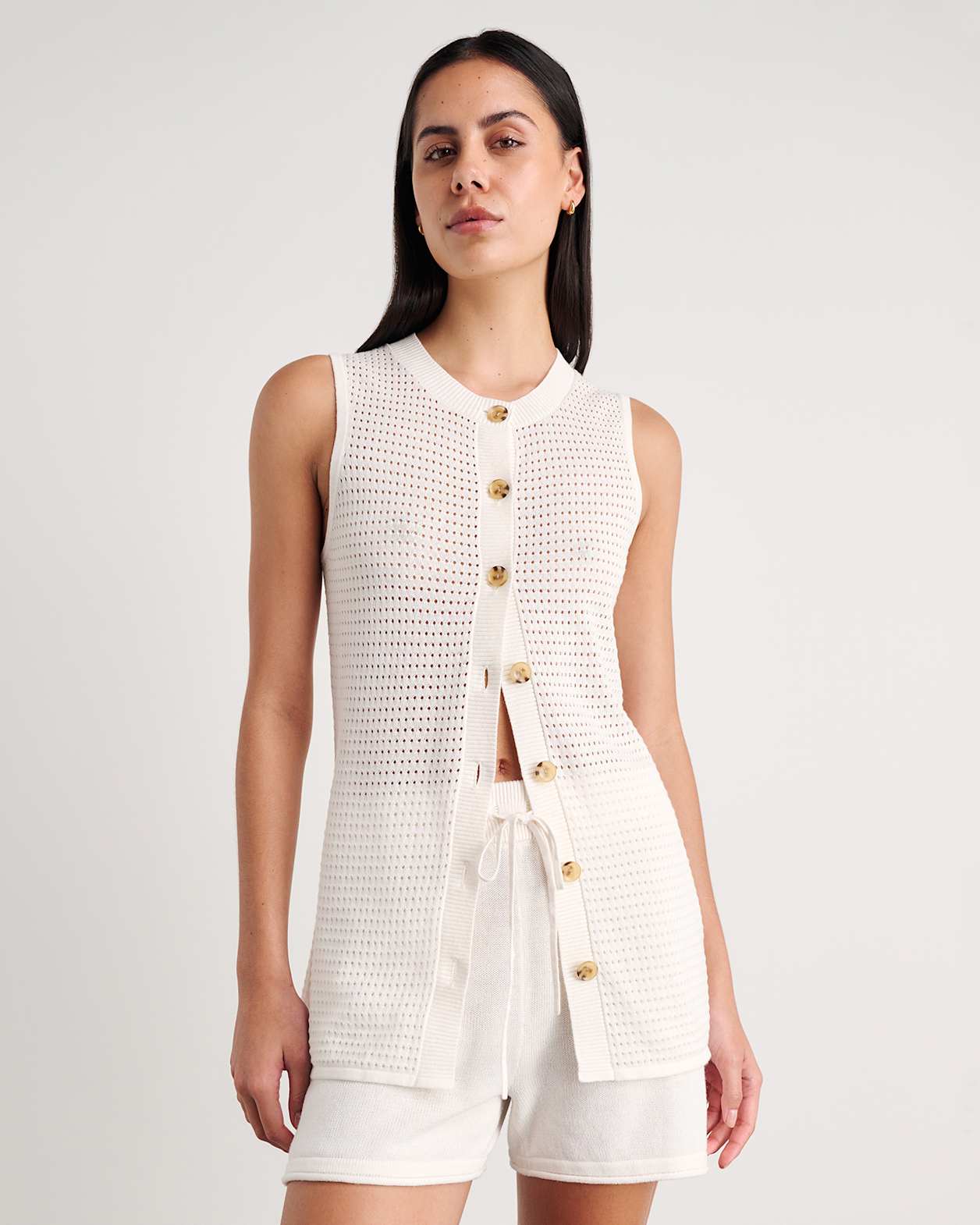Brita Longline Knit Vest in MILK