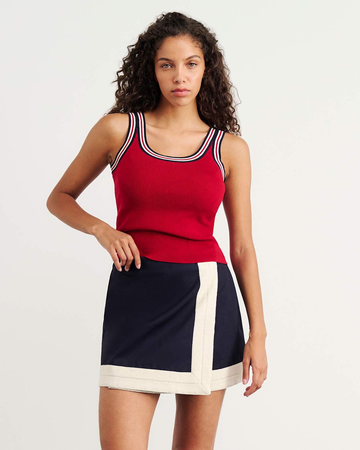 Lydia Stripe Knit Tank in DEEP RED