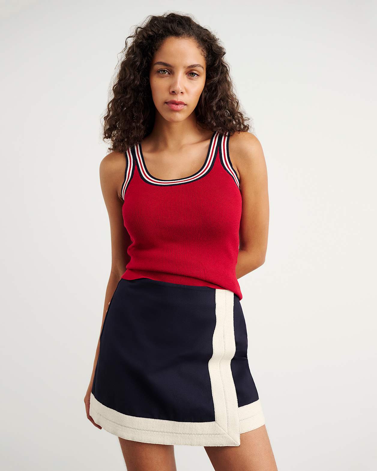 Lydia Stripe Knit Tank in DEEP RED