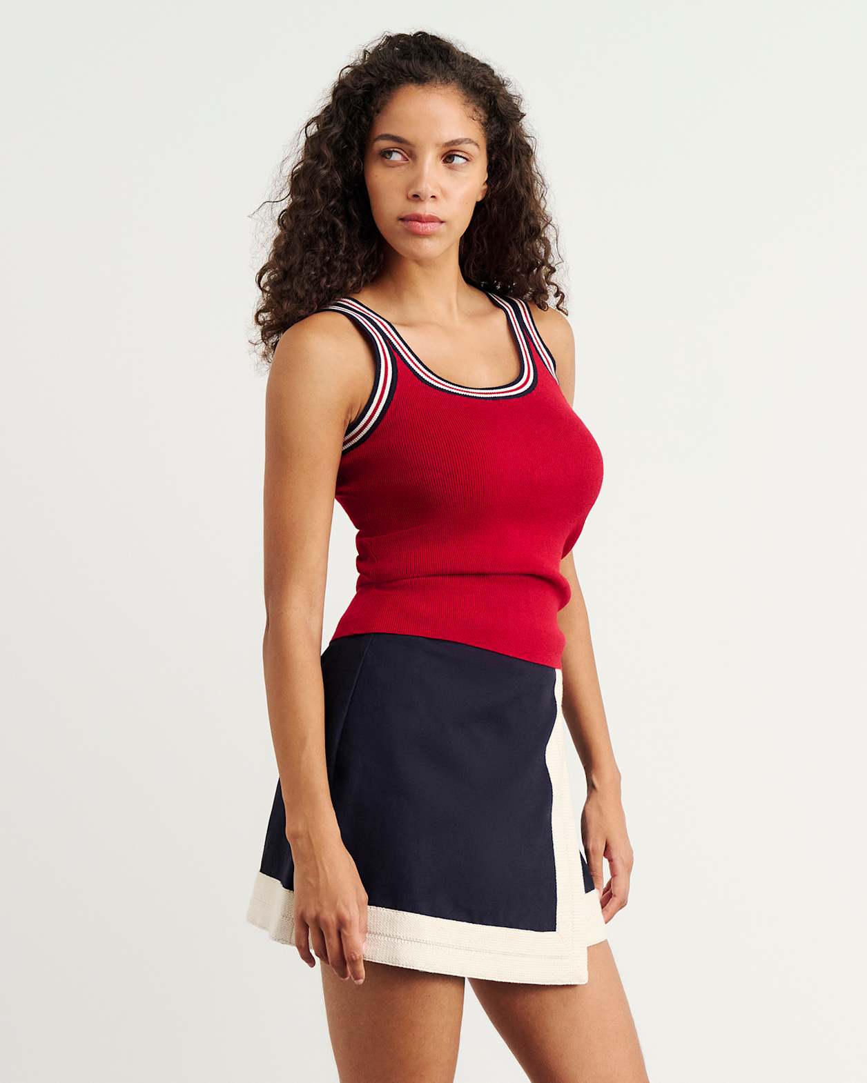 Lydia Stripe Knit Tank in DEEP RED