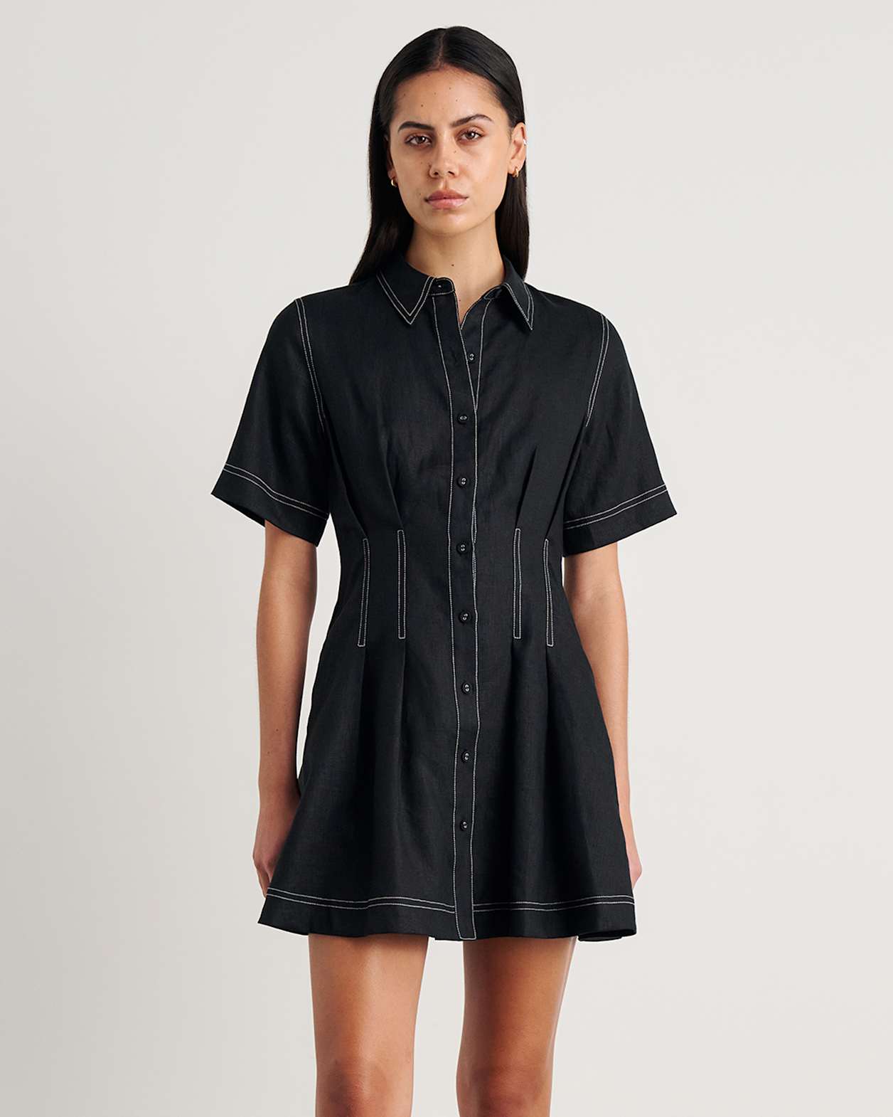 Bella Linen Dress in BLACK
