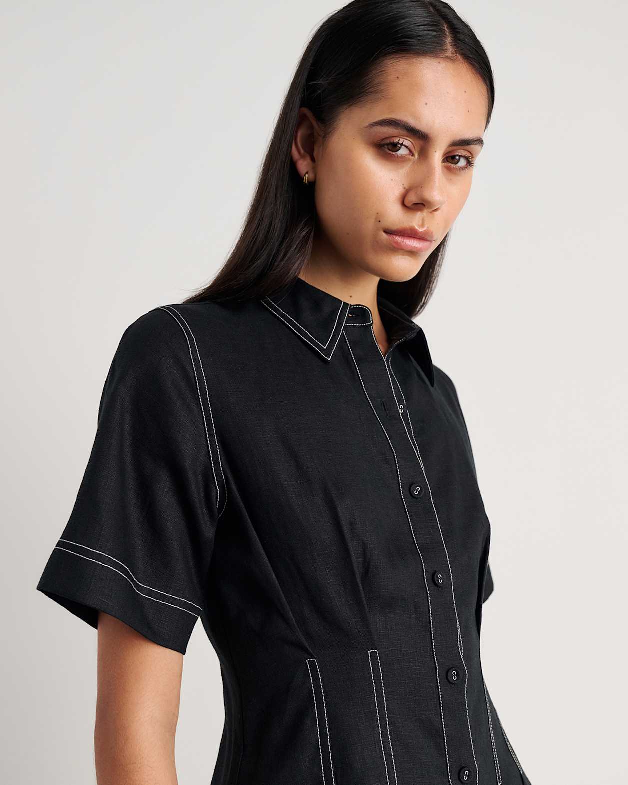 Bella Linen Dress in BLACK