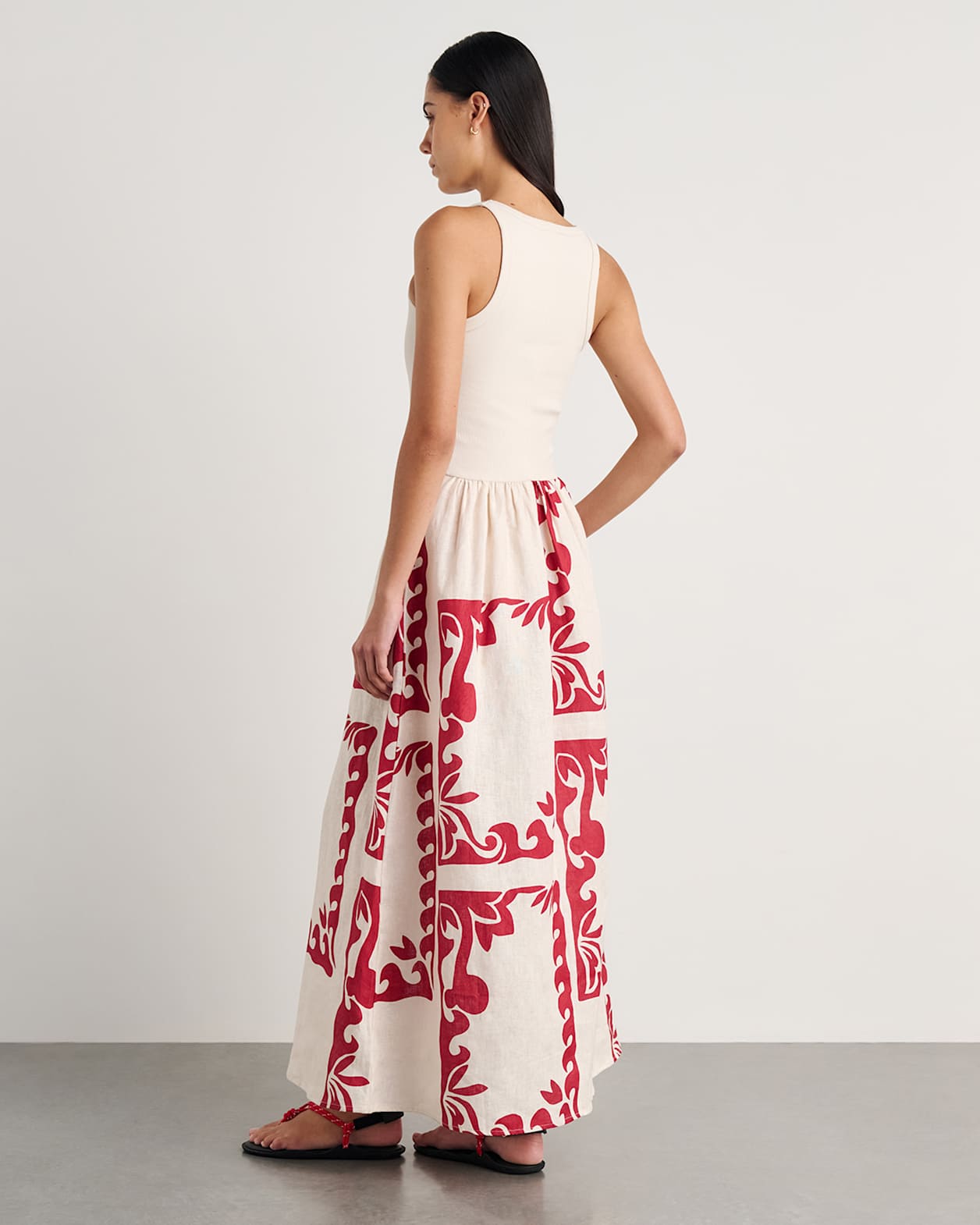 Wave Mixed Media Dress in RED MULTI