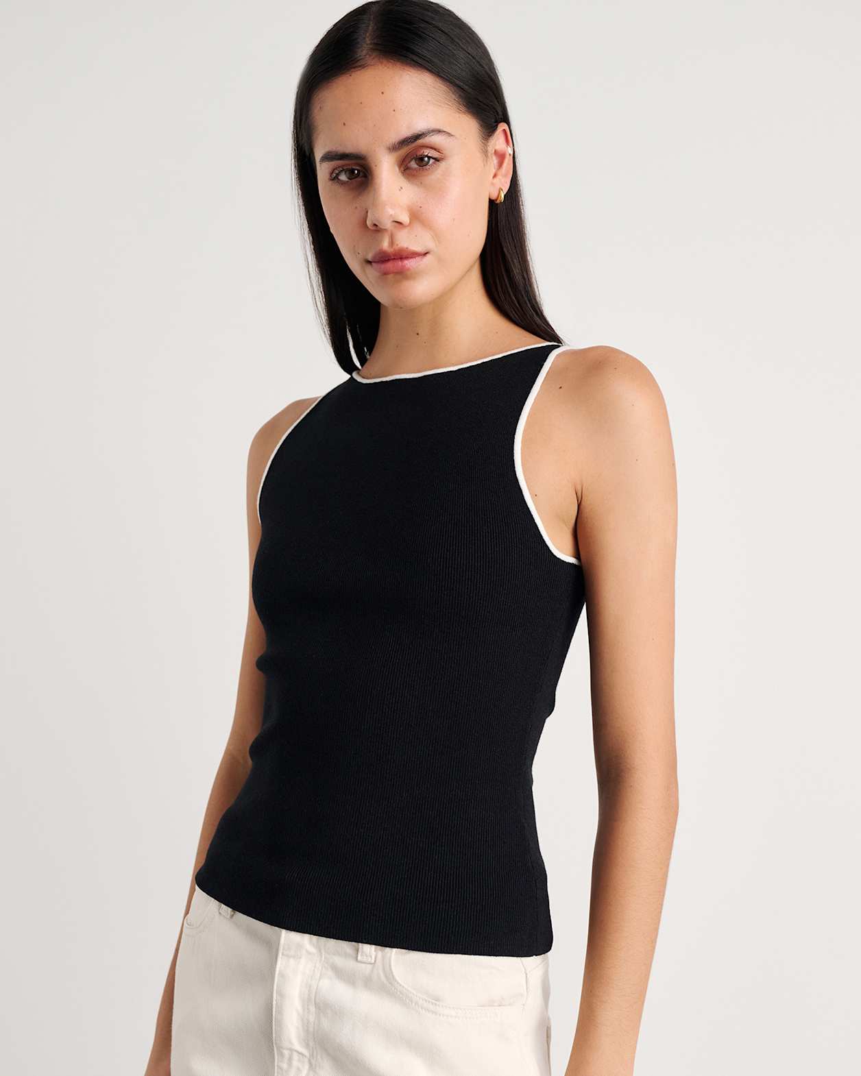 Lydia Contrast Knit Tank in BLACK