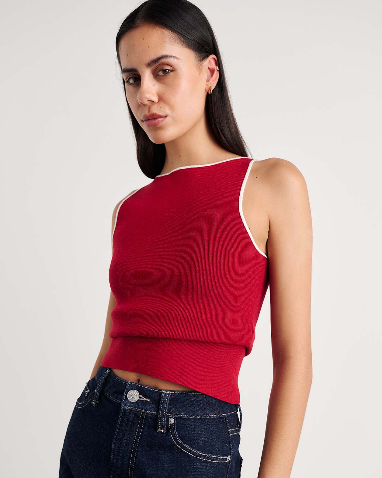 Lydia Contrast Knit Tank in DEEP RED
