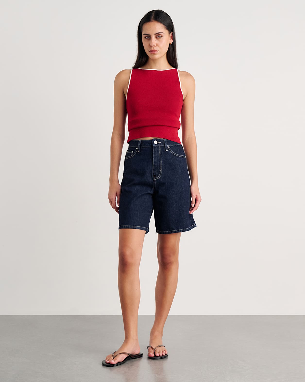 Lydia Contrast Knit Tank in DEEP RED