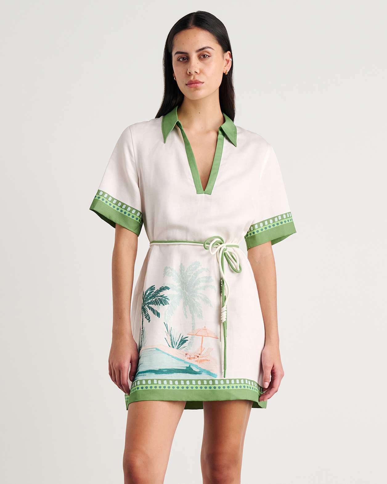 Sunlounger Mini Dress in IVORY/MOSS