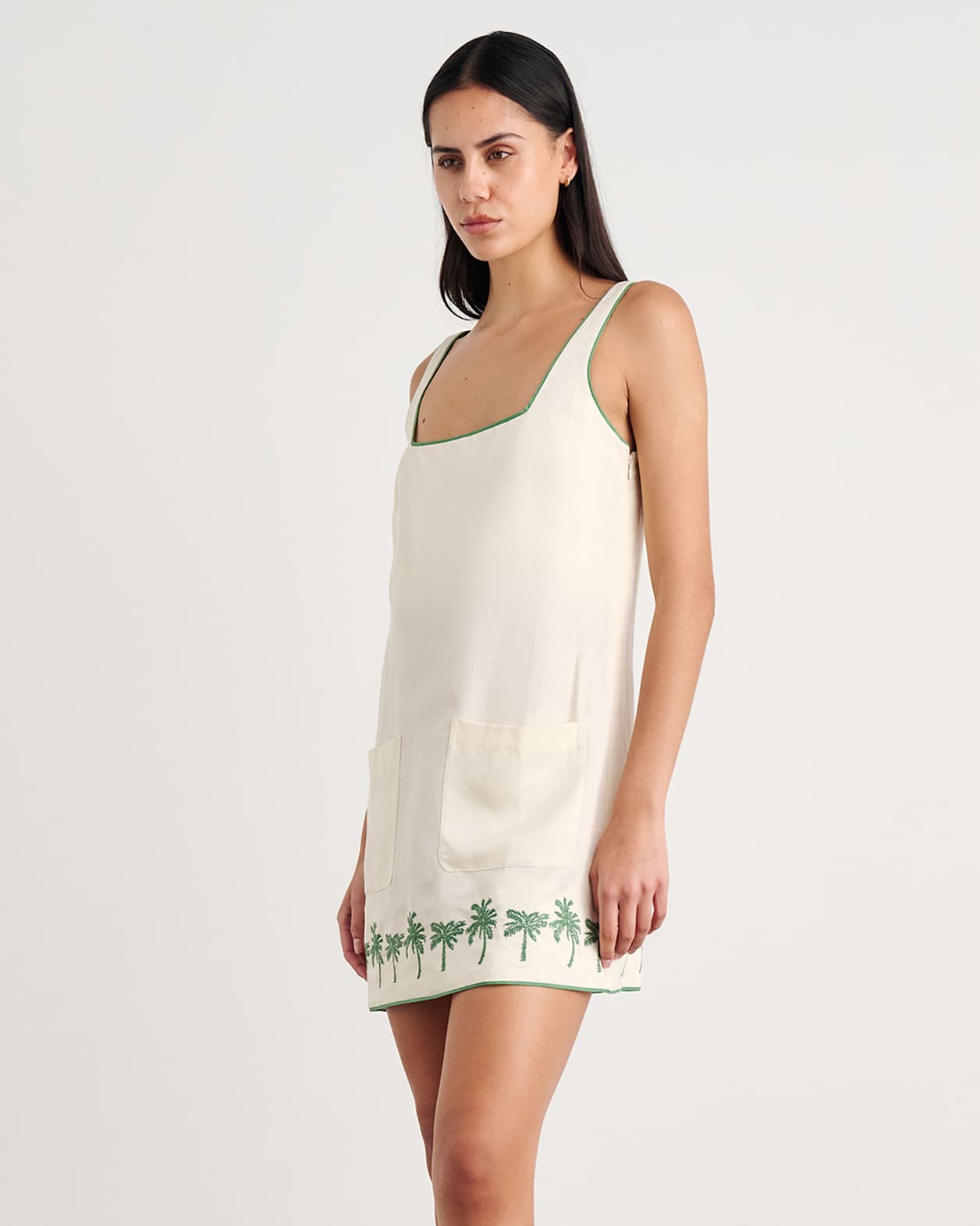 Palm Embroidered Mini Dress in IVORY/MOSS