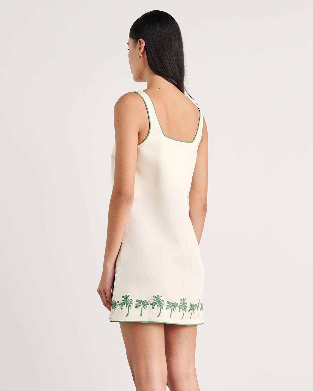 Palm Embroidered Mini Dress in IVORY/MOSS