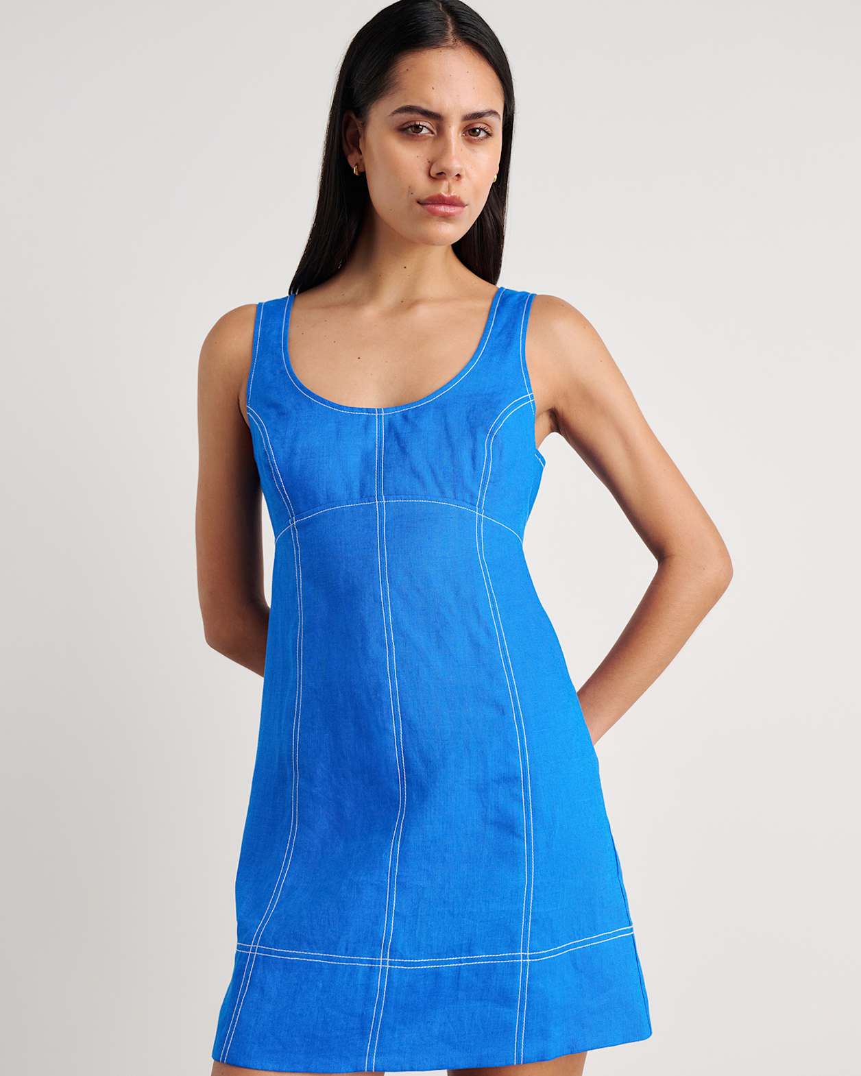 Daphne Linen Mini Dress in BRIGHT BLUE