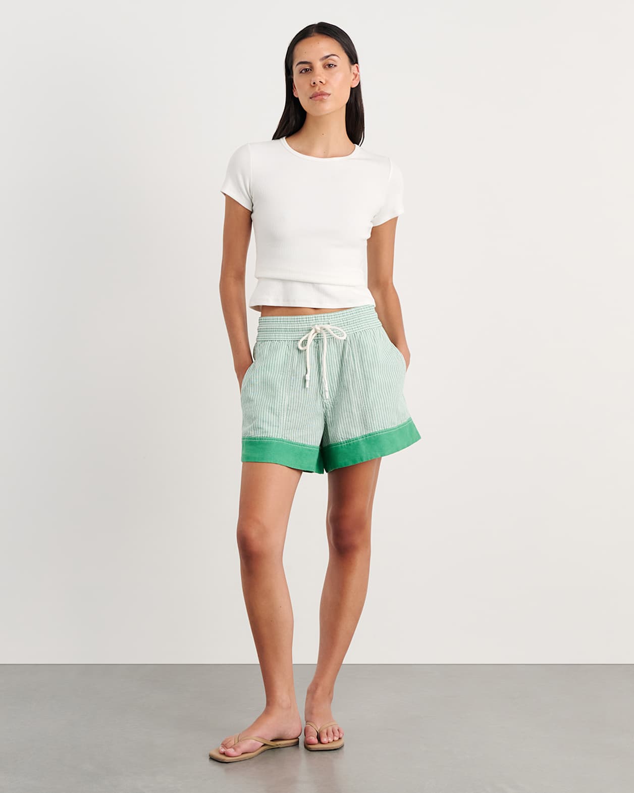 Gigi Stripe Pull On Short in GREEN MULTI