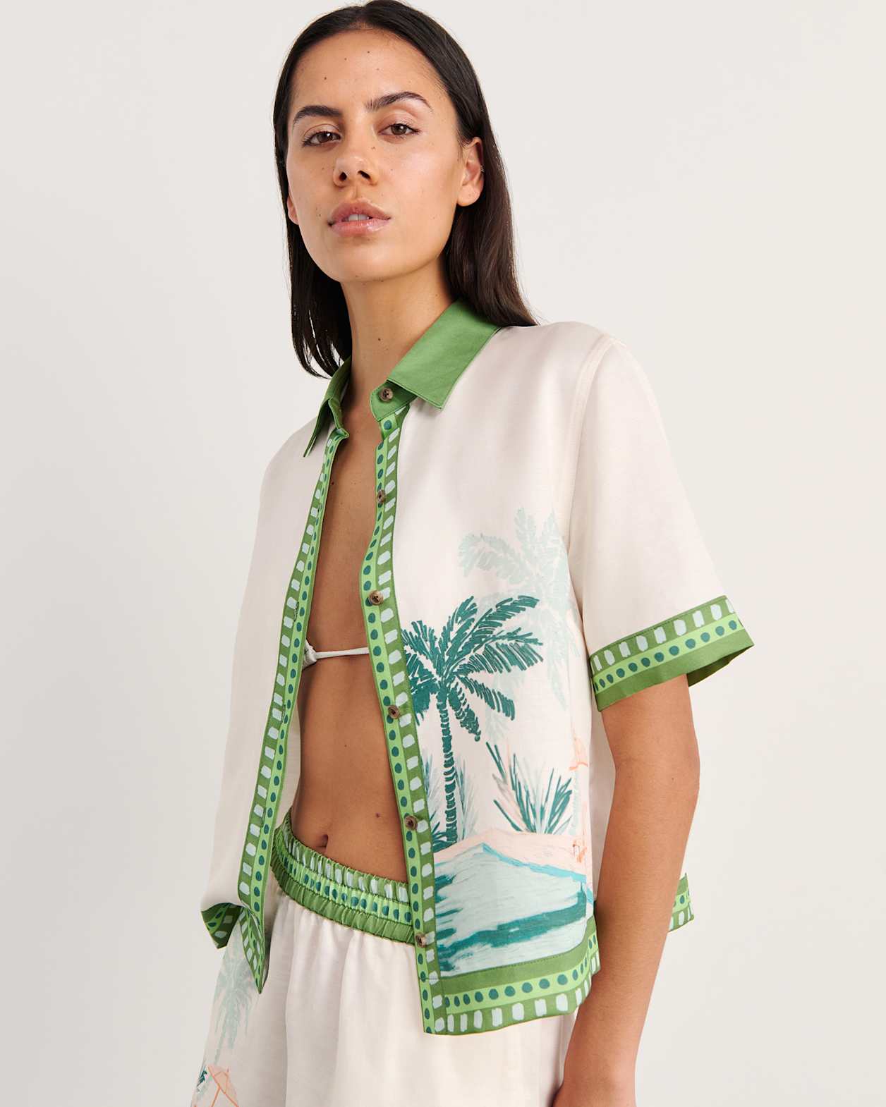 Sunlounger Short Sleeve Shirt in IVORY/MOSS