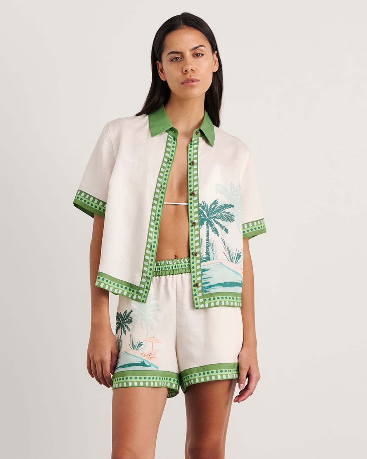 Sunlounger Short Sleeve Shirt in IVORY/MOSS