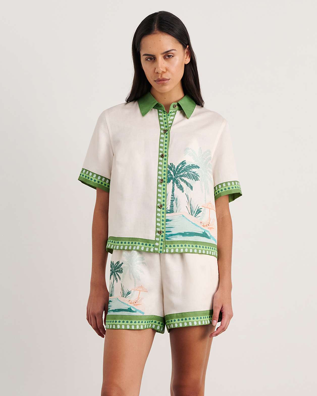 Sunlounger Short Sleeve Shirt in IVORY/MOSS