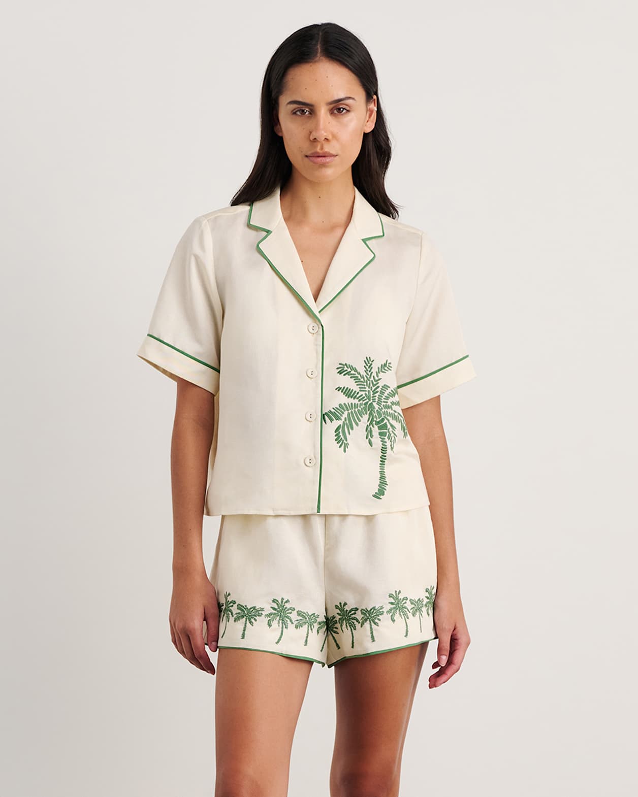 Palm Embroidered Shirt in IVORY/MOSS