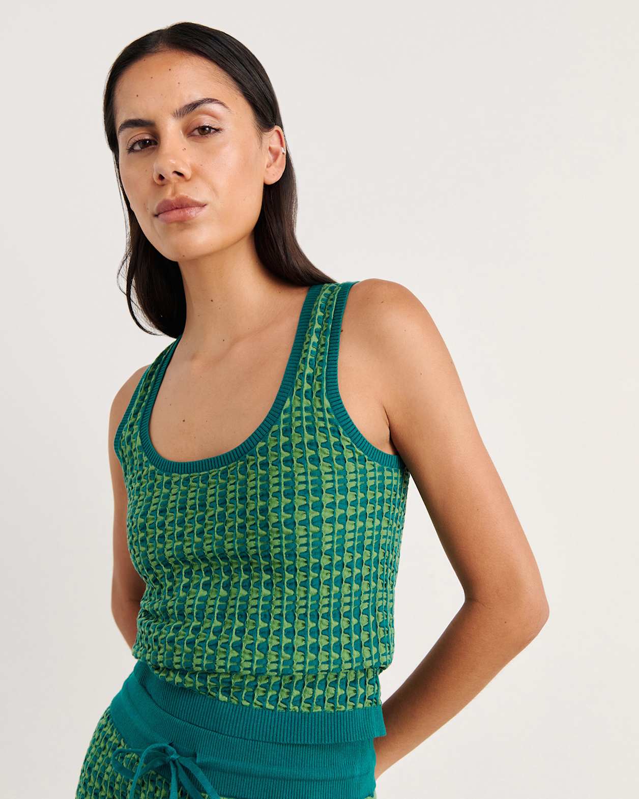 Kelly Contrast Knit Tank in GREEN MULTI