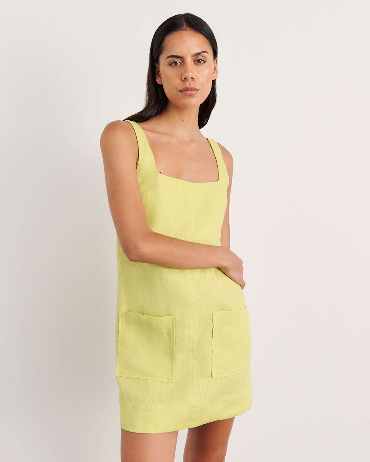 Kayla Linen Mini Dress in CITRUS