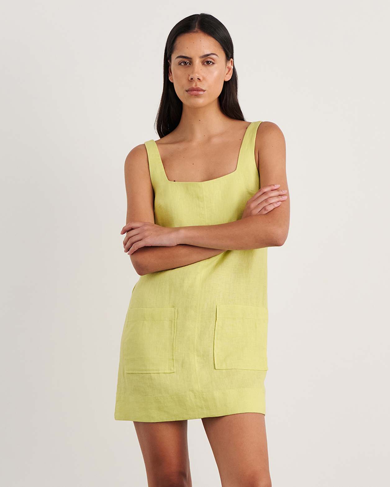Kayla Linen Mini Dress in CITRUS