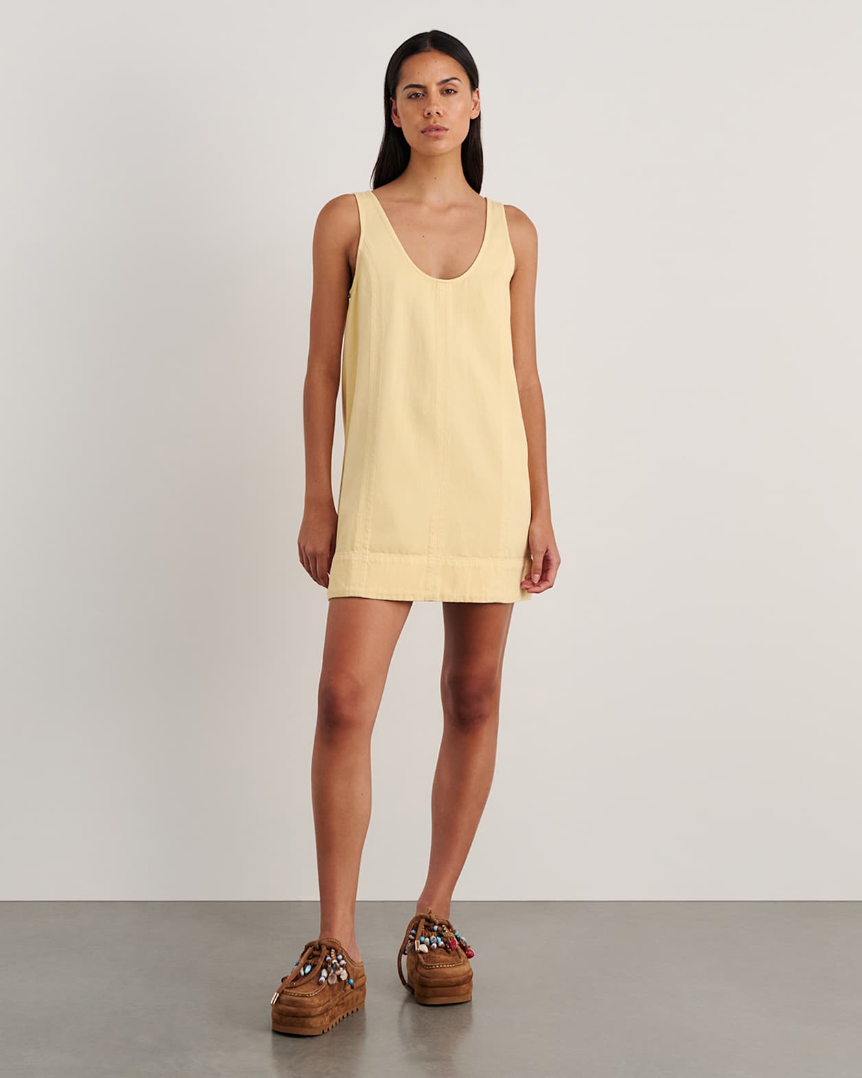 Loe Denim Mini Dress in BUTTER