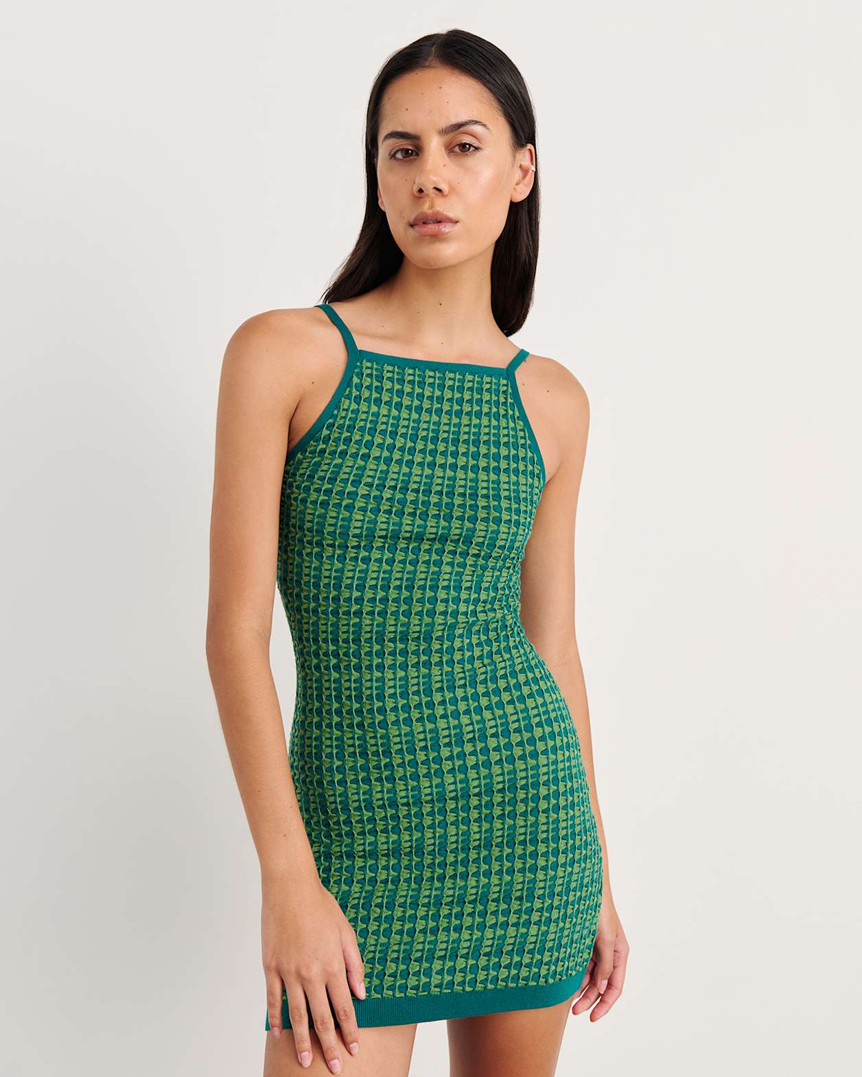 Kelly Contrast Knit Mini Dress in GREEN MULTI