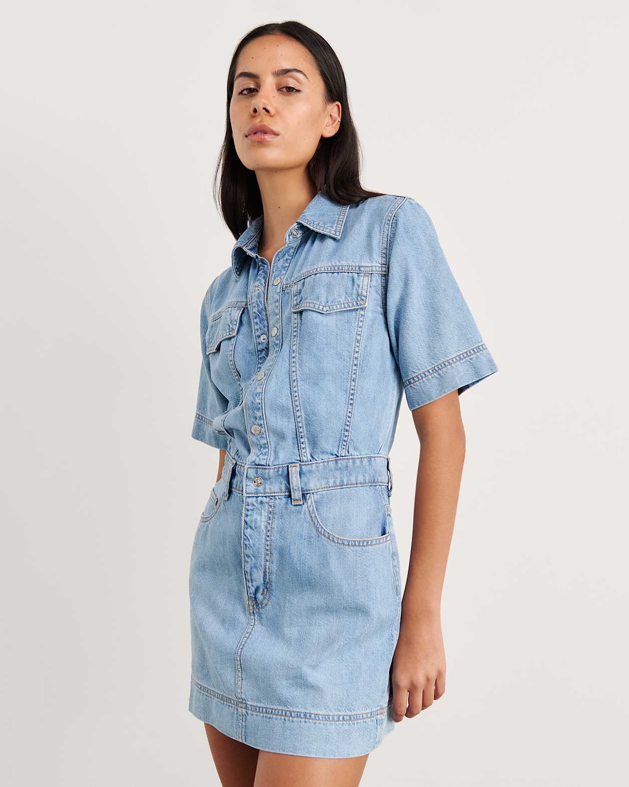 Loe Denim Shirt Dress in LIGHT WASH