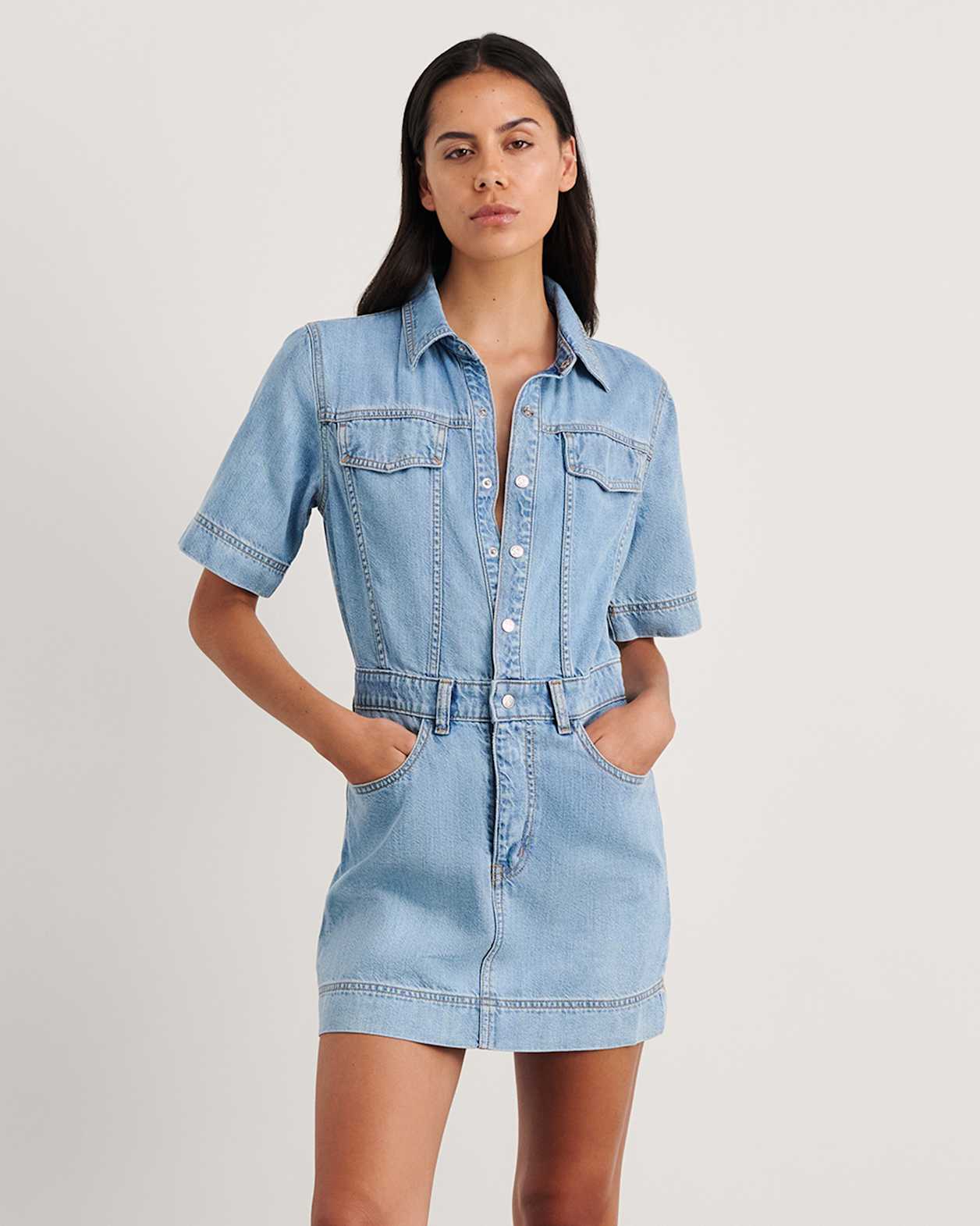 Loe Denim Shirt Dress in LIGHT WASH