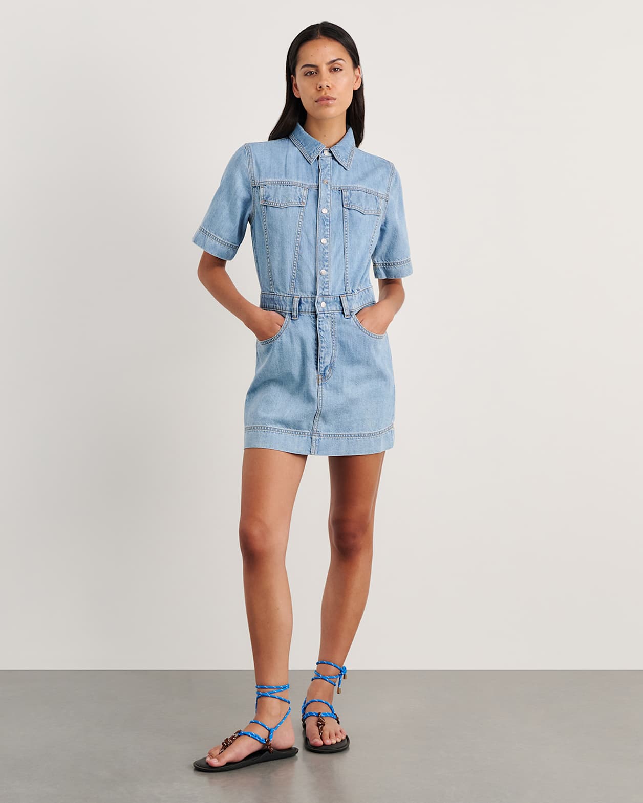 Loe Denim Shirt Dress in LIGHT WASH