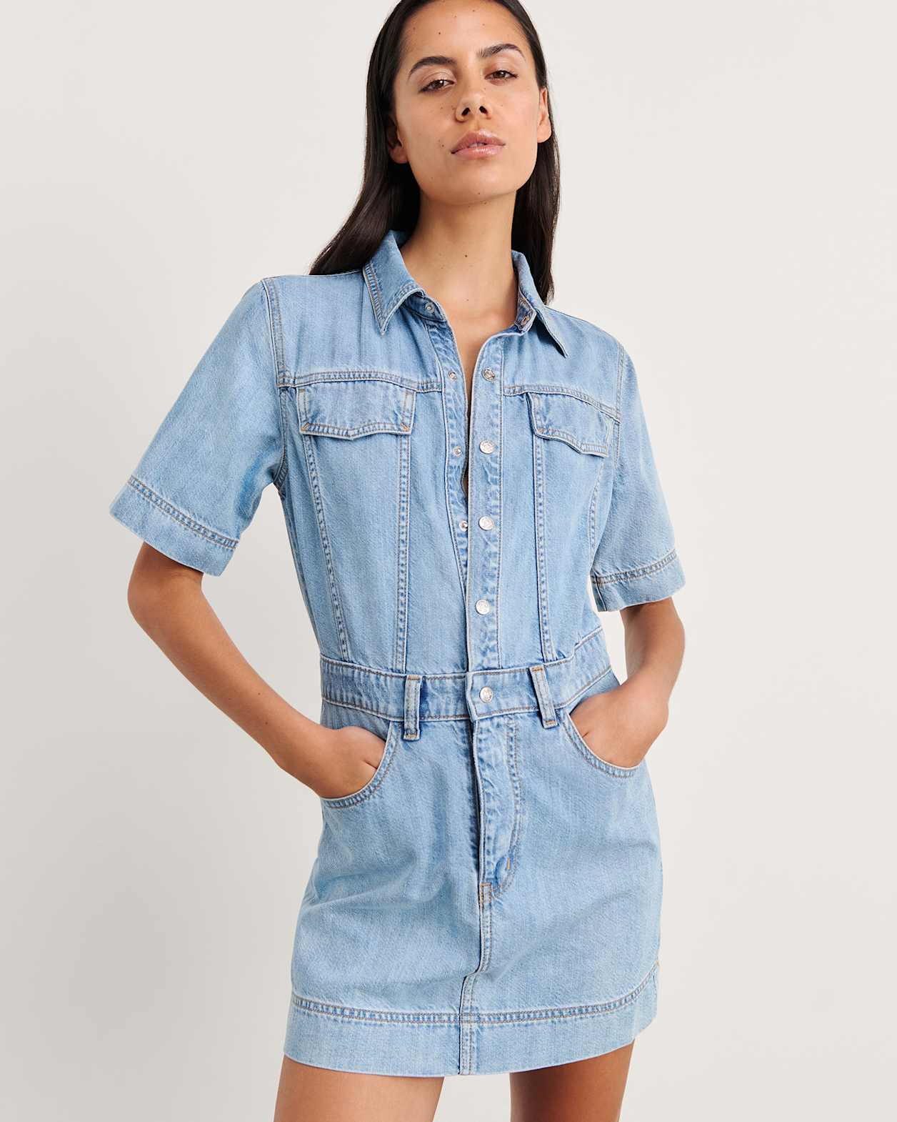 Loe Denim Shirt Dress in LIGHT WASH