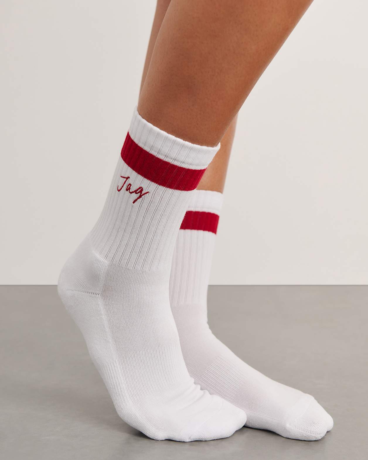 Jag Embroidered Sport Sock in WHITE/RED