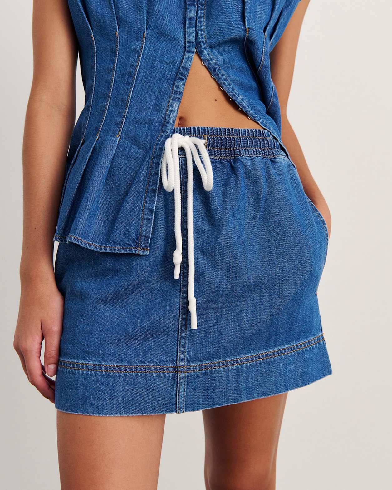 Loe Denim Pull On Skirt in BLUE VINTAGE