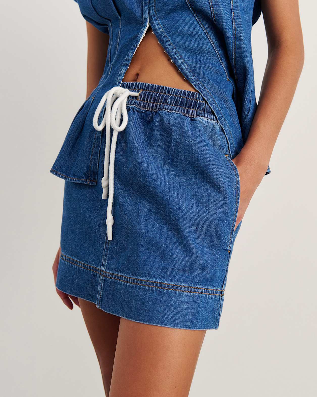 Loe Denim Pull On Skirt in BLUE VINTAGE