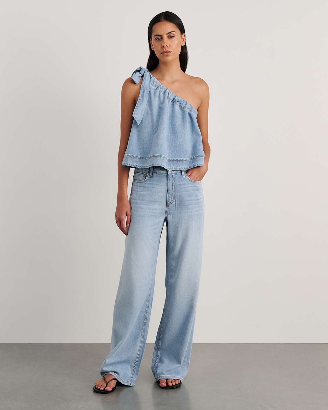Loe Denim One Shoulder Top in LIGHT WASH