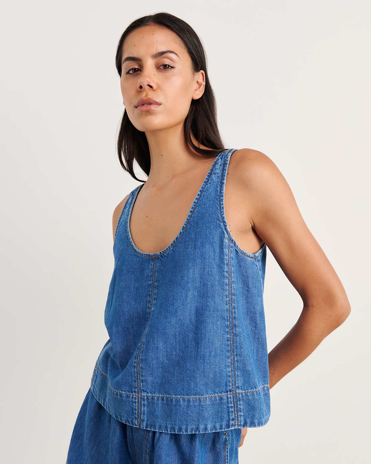 Loe Denim Scoop Tank in BLUE VINTAGE