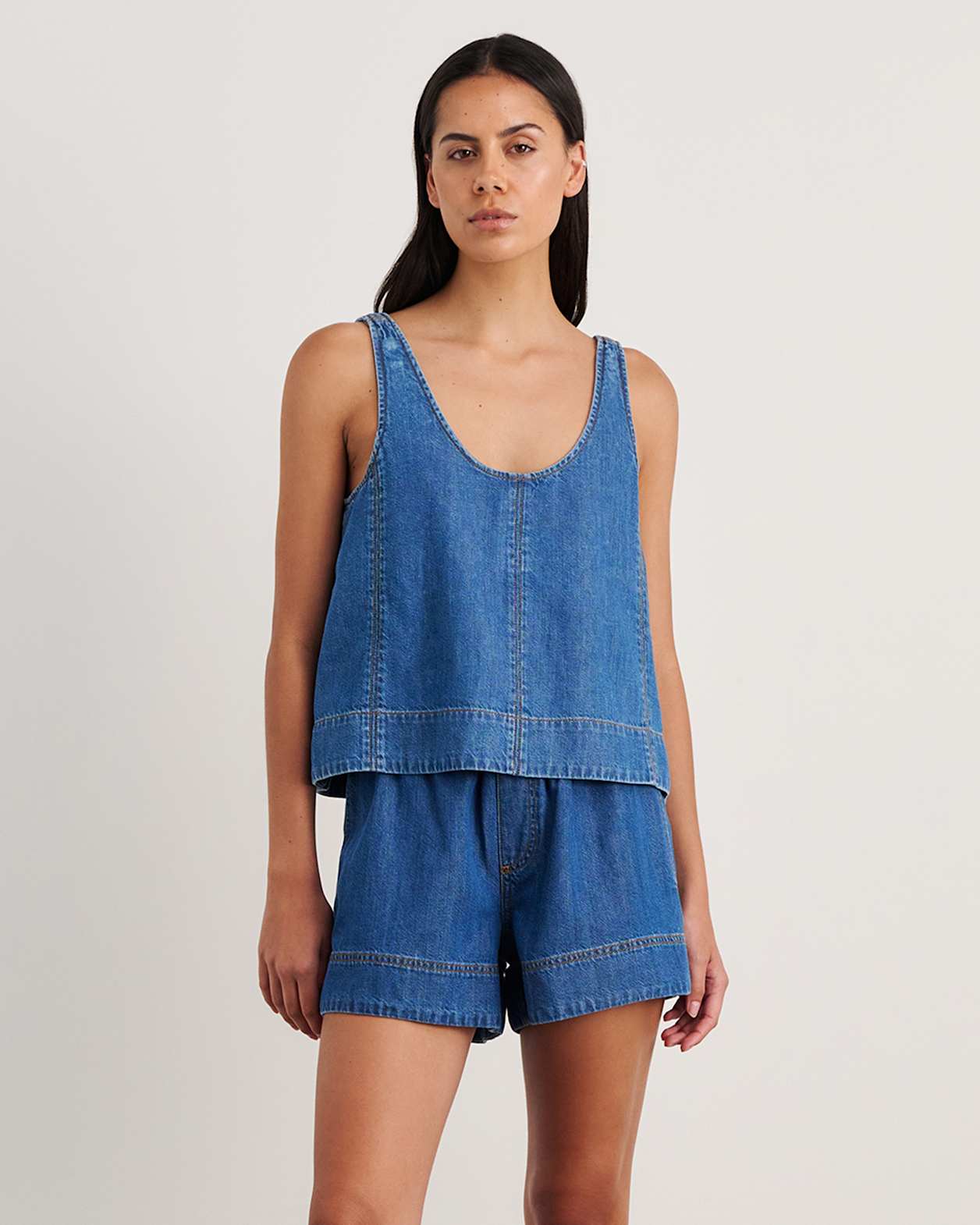 Loe Denim Scoop Tank in BLUE VINTAGE
