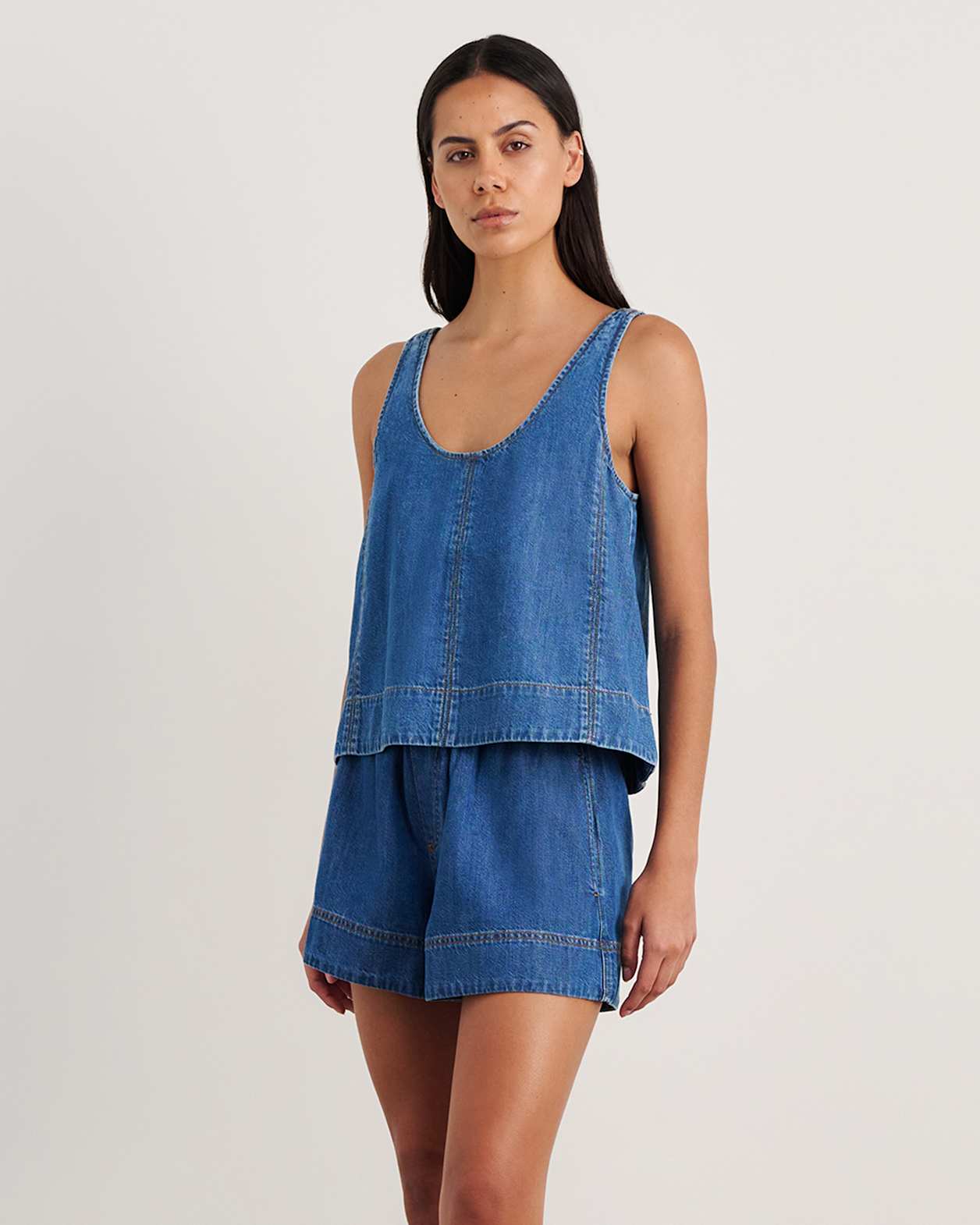 Loe Denim Scoop Tank in BLUE VINTAGE