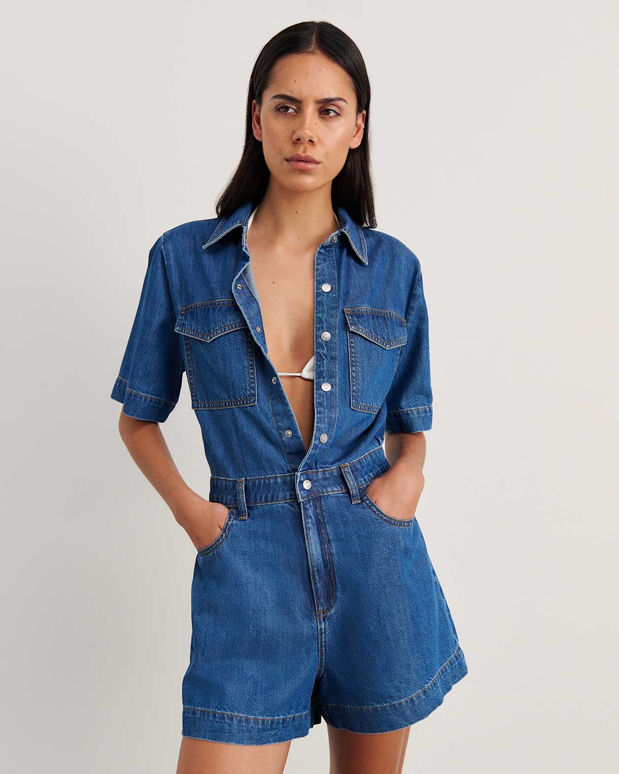 Loe Denim Playsuit in BLUE VINTAGE
