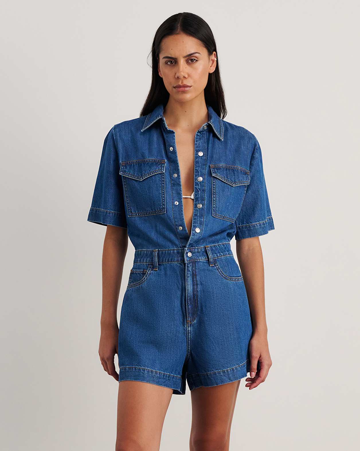 Loe Denim Playsuit in BLUE VINTAGE