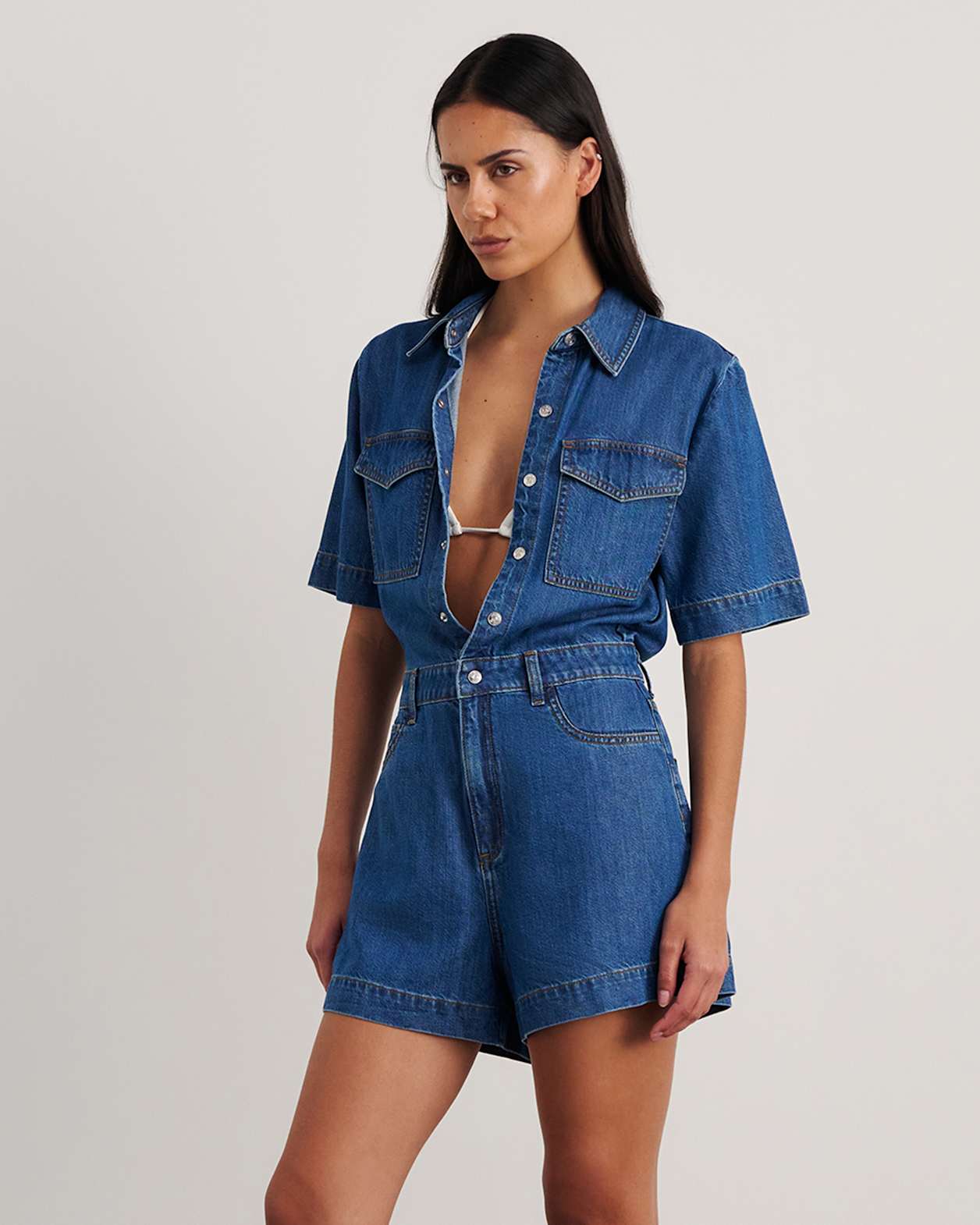 Loe Denim Playsuit in BLUE VINTAGE