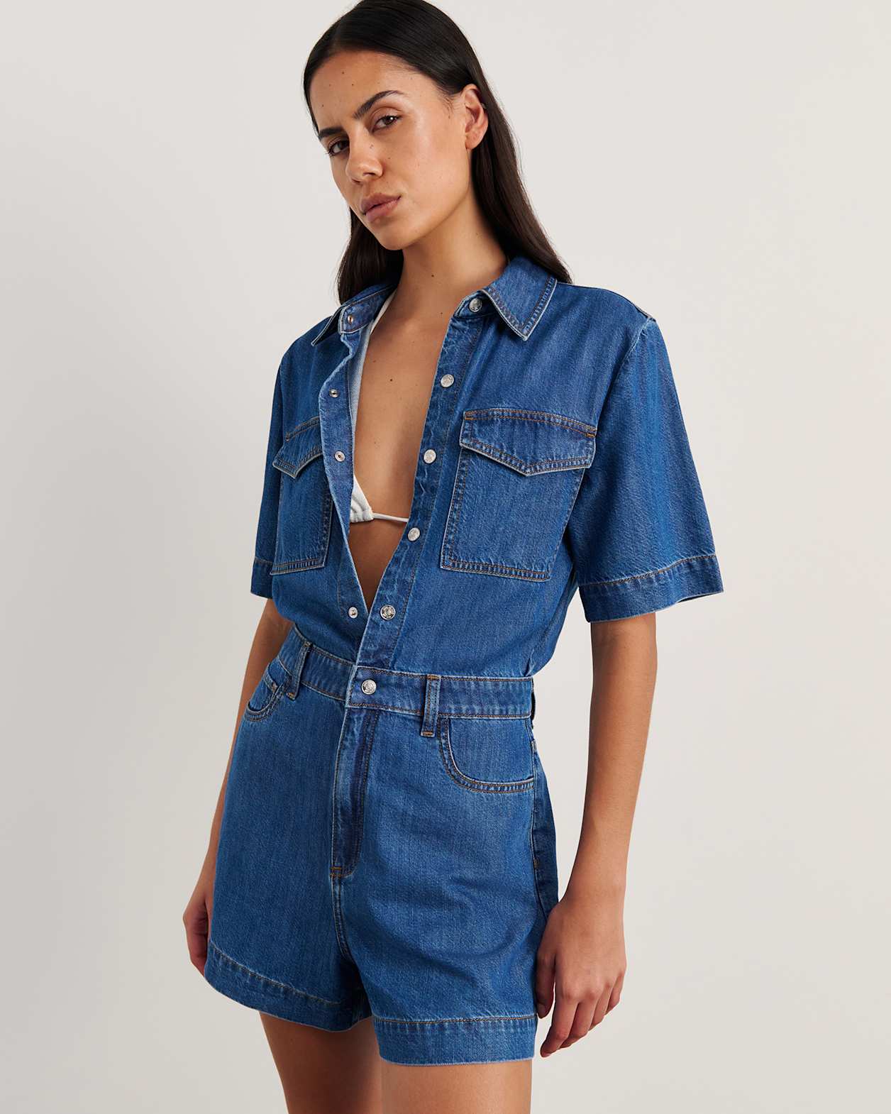 Loe Denim Playsuit in BLUE VINTAGE