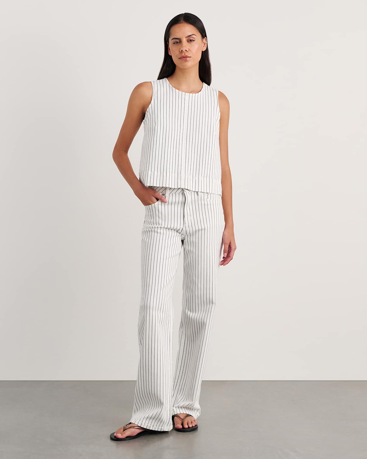 Billie Stripe Denim Top in WHITE/BLACK
