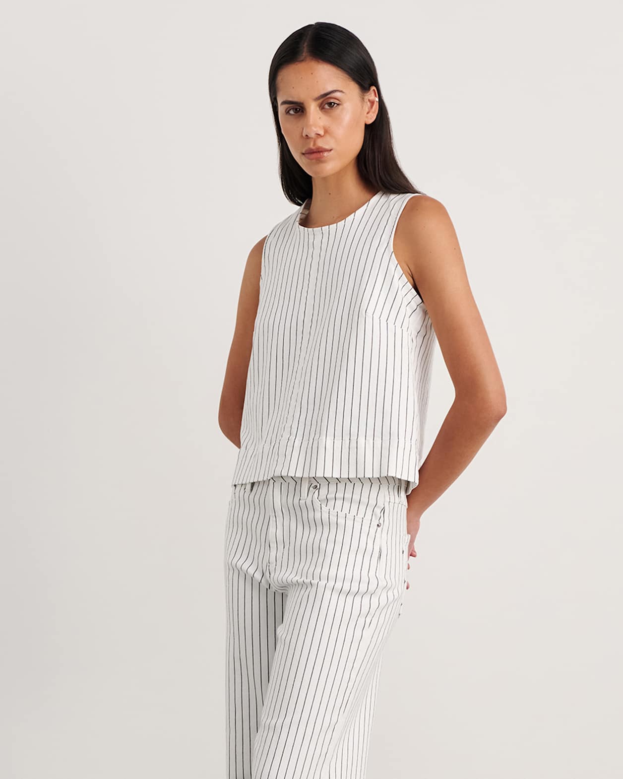 Billie Stripe Denim Top in WHITE/BLACK