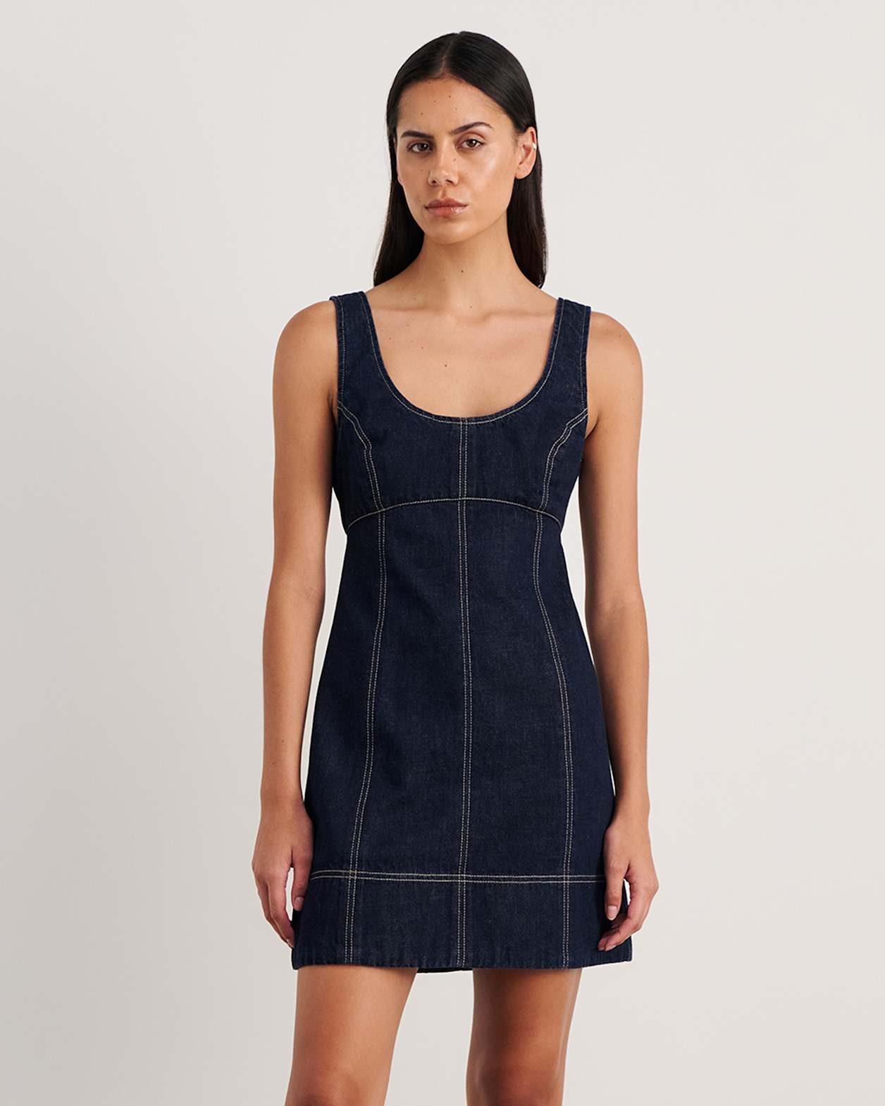 Daphne Denim Mini Dress in RAW WASH