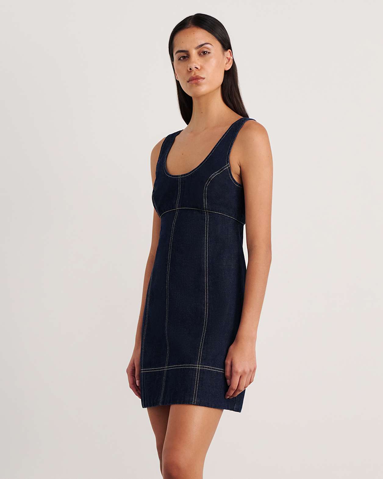 Daphne Denim Mini Dress in RAW WASH