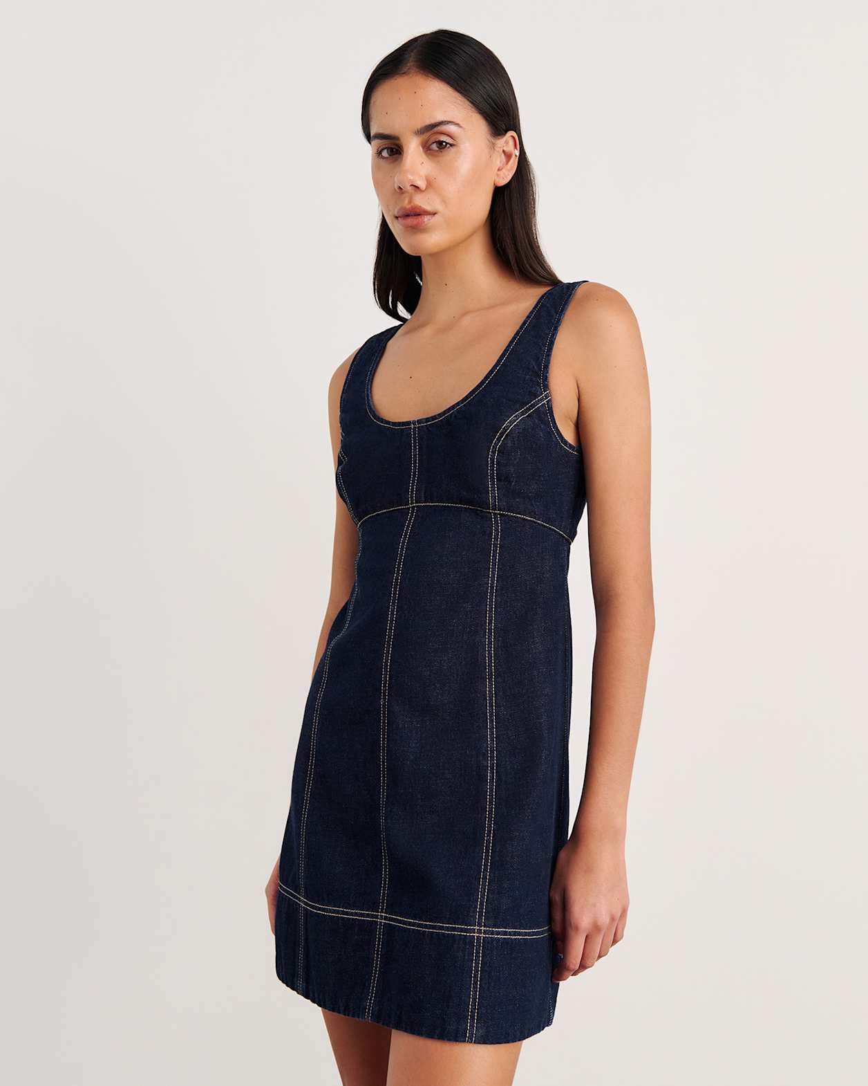 Daphne Denim Mini Dress in RAW WASH