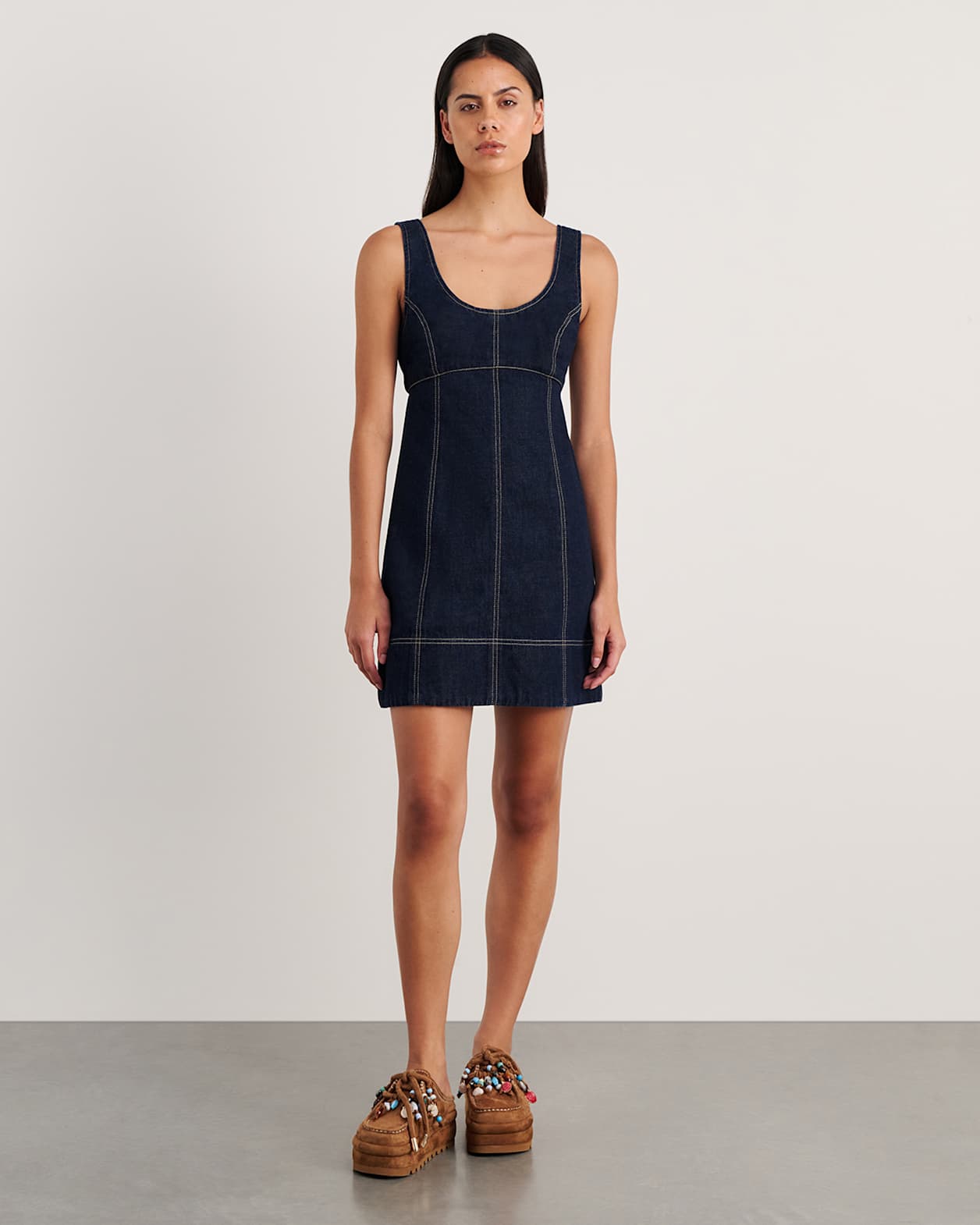 Daphne Denim Mini Dress in RAW WASH